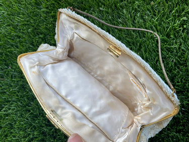 Midcentury French White Beaded Clutch Purse